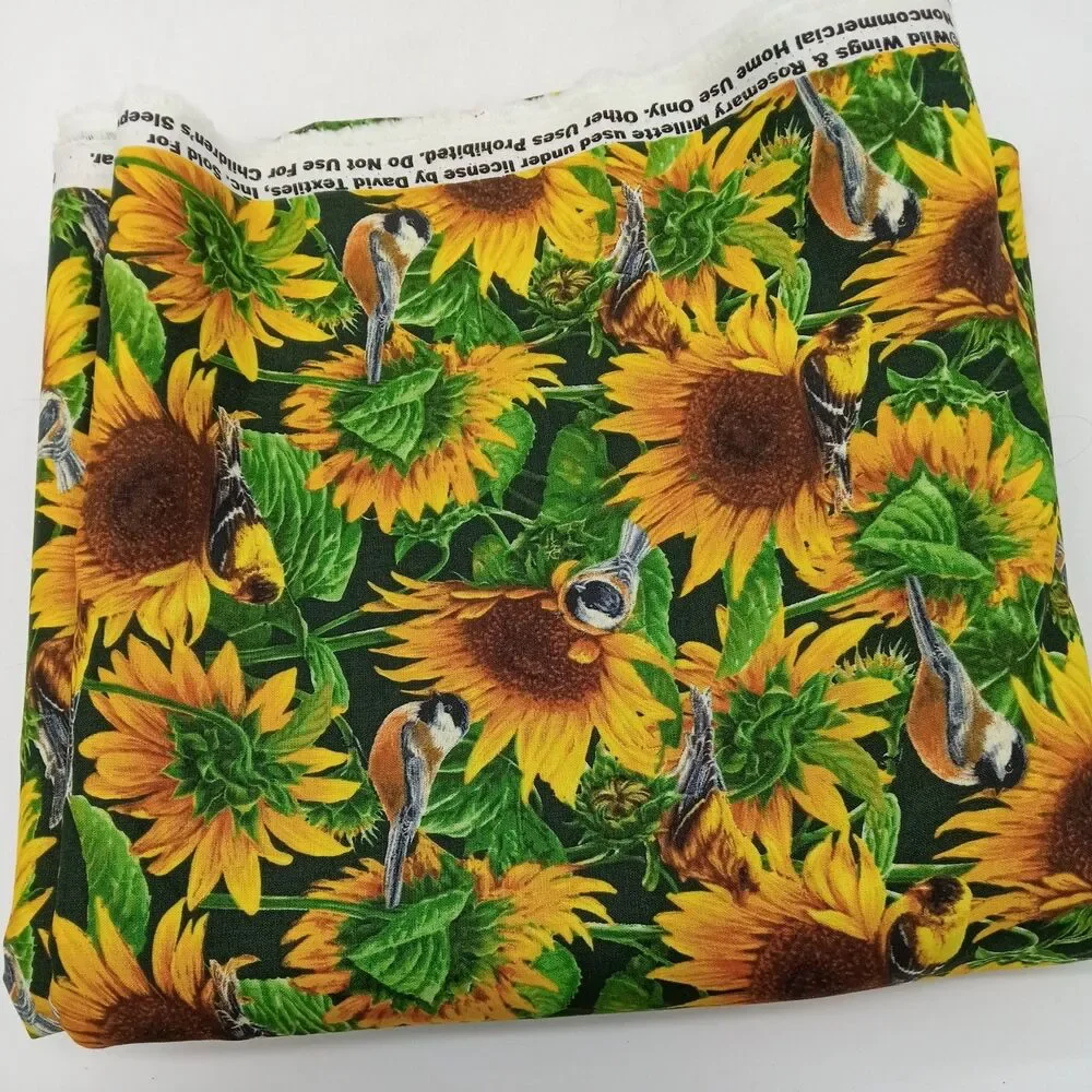 Wild Wings & Rosemary Millette Sunflower / Bird Print Fabric 6+ Yards